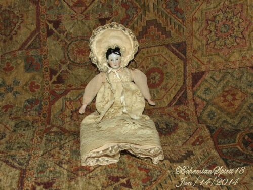DE COLECCIÓN CABEZA/MANOS GORRO GRANDE NIÑA VESTIDO DE ENCAJE CON CABEZA DE PORCELANA - Imagen 2 de 5