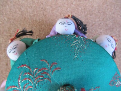 Vintage Asian Chinese Round Pin Box Trinket Sewing Satin