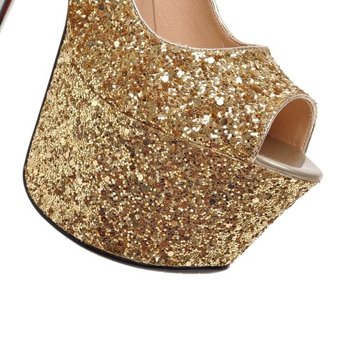 Ladies Party Shoes Bling Platform High Heels Peep Toe Pumps Sandals UK Size S935 - Picture 2 of 19