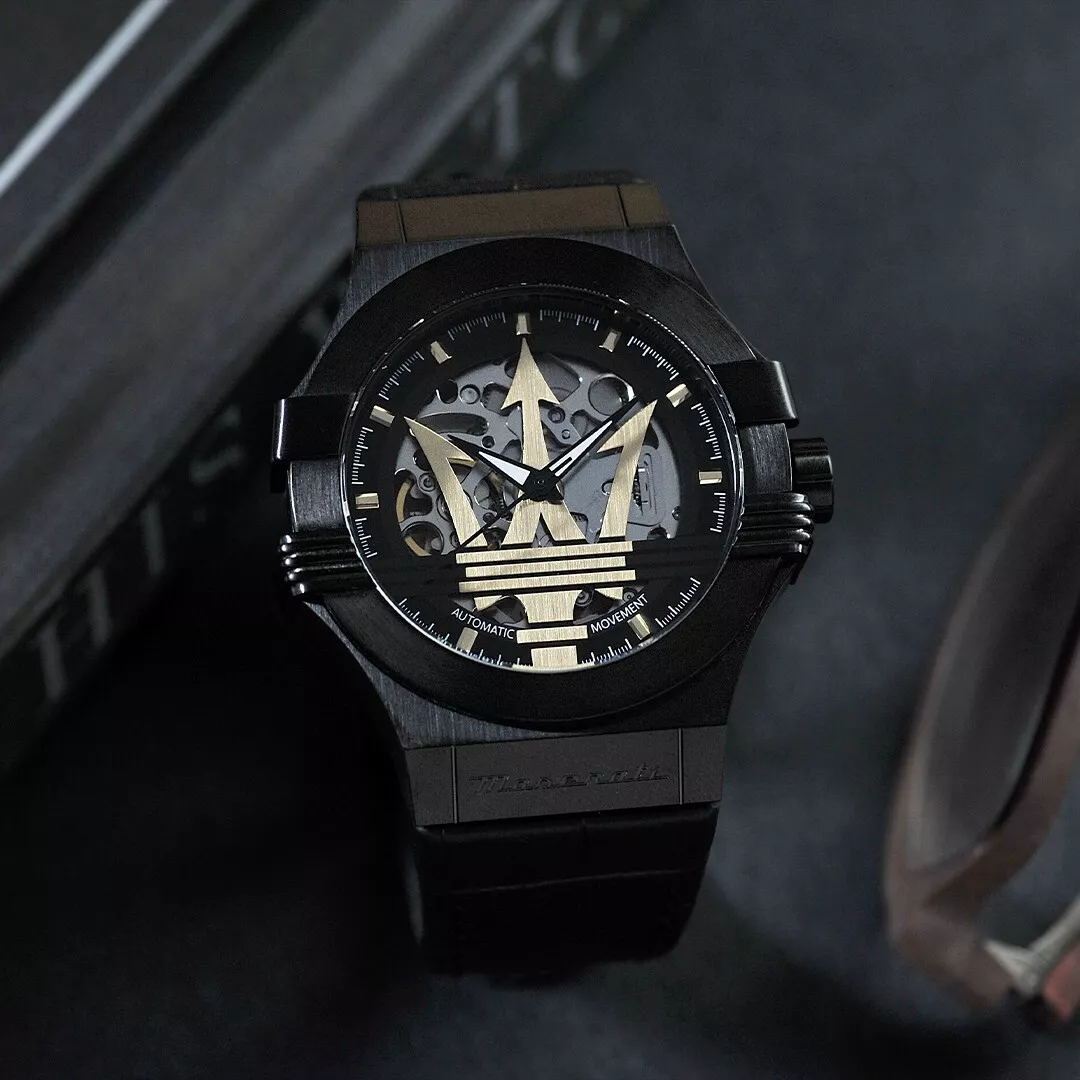Maserati Potenza Black Dial And Leather Strap Men Watch 