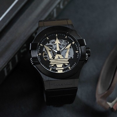 Maserati Potenza Black Dial And Leather Strap Men Watch 