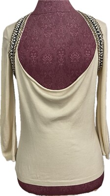 Roberta Scarpa Women's Sweater Beige Beaded Size 12 Retail $150