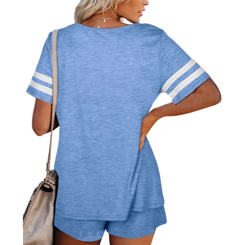 Women Shorts Sets Crew Neck Two Piece Outfit Ladies Loose Fit Short Sleeve - Picture 10 of 13
