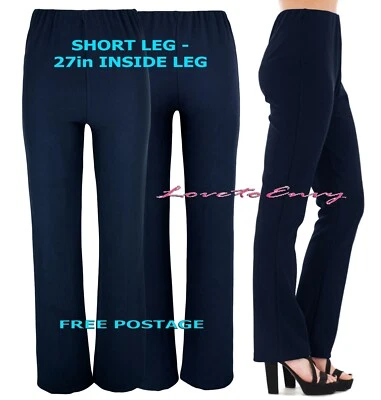 Ladies SHORT LEG Trousers NAVY 27inch Nurse Work Carer Stretch Elasticated Pants