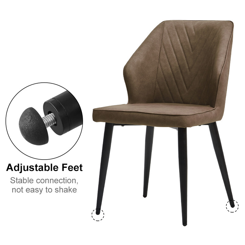 2 pcs Faux Leather Dining Chairs Set PU Seat Soft Back Metal Legs