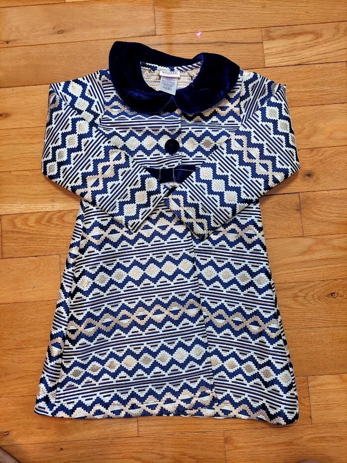 Chaqueta Blueberi Boulevard Brocado Azul Dorado Metálico Azul Terciopelo Acentos Niñas 6 Foto 3 de 4