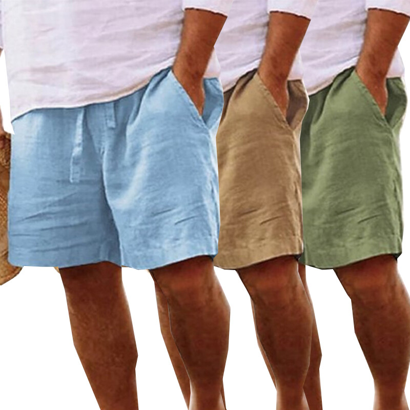 Shorts Bottom Hawaiian Short Pants Pants Drawstring Waist Beach Summer Linen-image