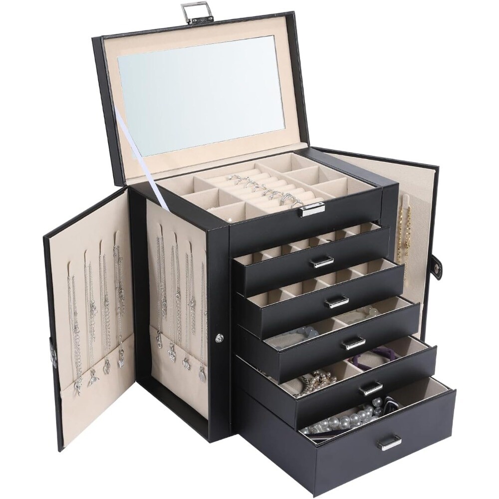 Jewelry Box for Women, 6 Layer Lockable Large Jewelry Holder Organizer-image