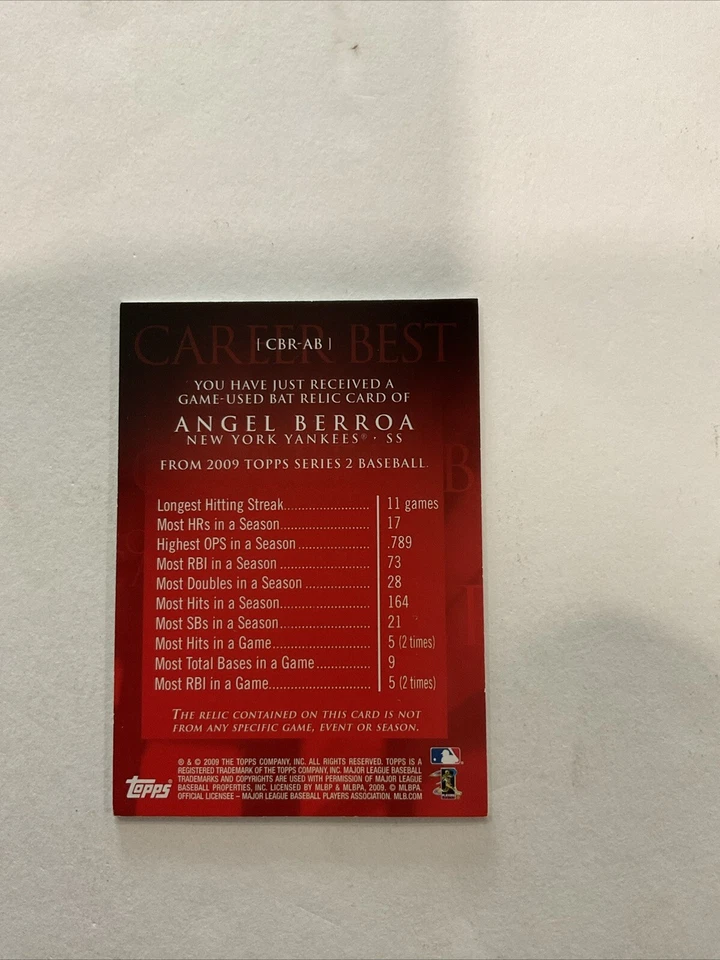 2009 Topps Career Best #CBR-AB Angel Berroa Game Used Bat NY Yankees ⚾️♨️F - Image 3 of 4