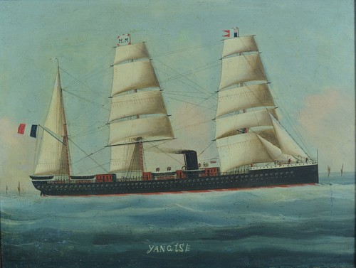 Ancien tableau Portrait de Bateau YANGTSE Messageries Maritimes 19e suiv. Adam - Photo 3/12