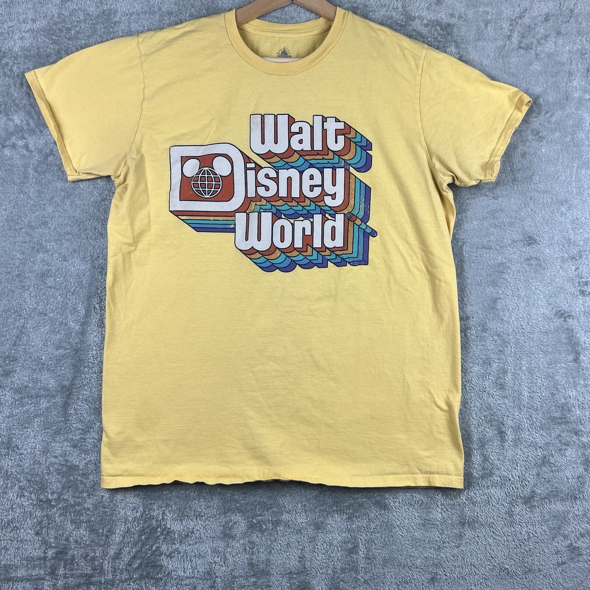 Walt Disney World Large Retro 70s Logo Yellow Rainbow Graphic T