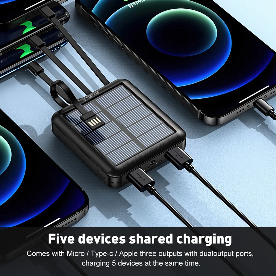 Mini Cargador Portátil 40000mAh 4 USB Portátil Banco de Energía Solar para Teléfono Celular Foto 2 de 4