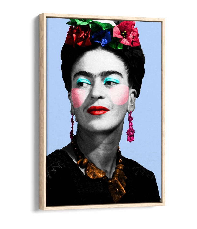 RETRATO DE ARTE POP EN COLOR FRIDA KAHLO - EFECTO FLOTANTE ENMARCADO LONA IMPRESIÓN DE ARTE DE PARED Foto 4 de 4