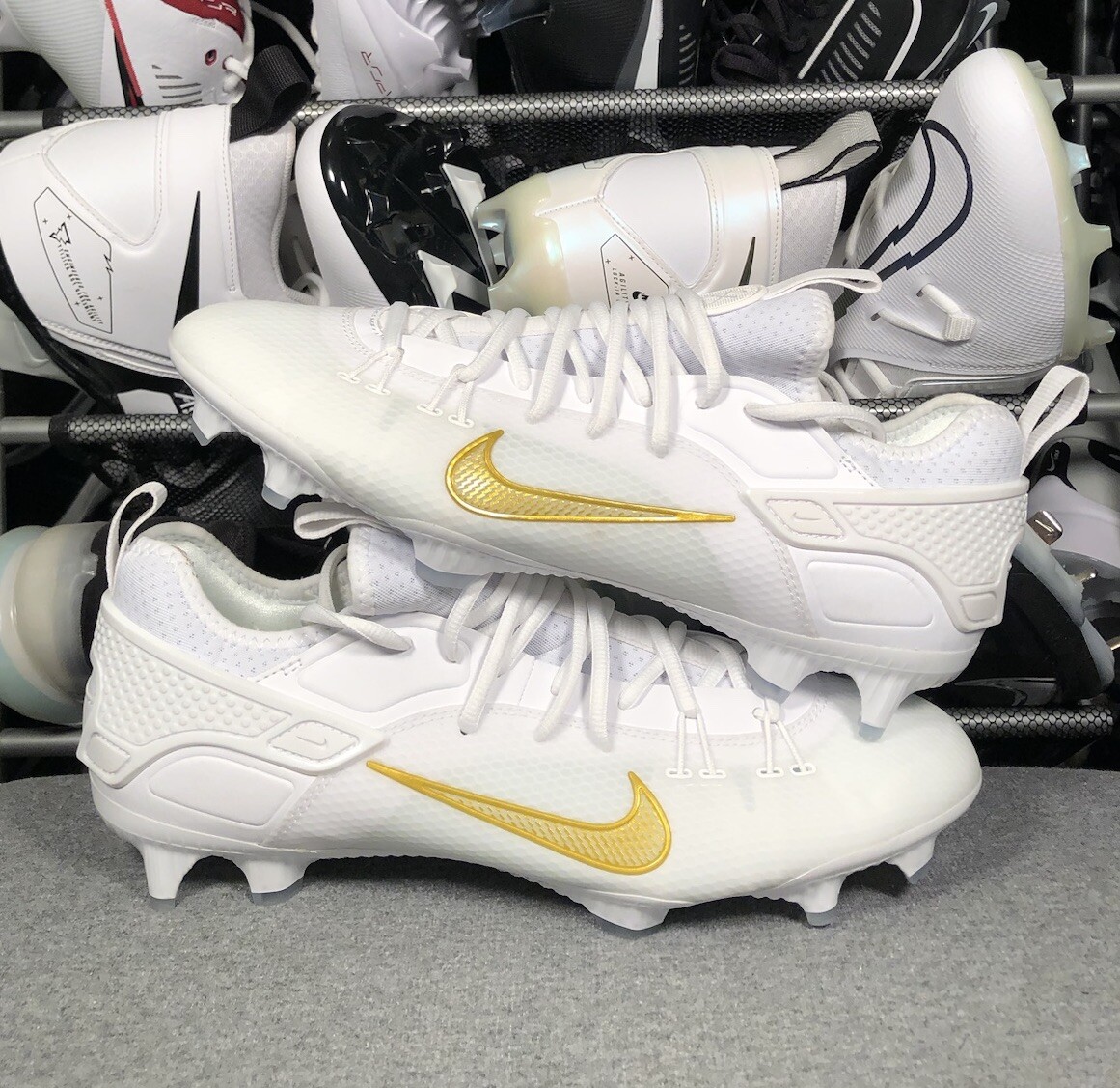 Nike Alpha Huarache Elite Lacrosse Cleats White Gold Men's Sz