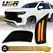 SMOKE Front Side Marker Light w/ Amber LED Pair For 21-24 Suburban Tahoe Yukon