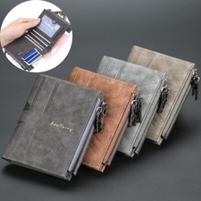 Men's Leather Short Bifold Wallet with Zip Coin Pocket Credit Card Case Wallet