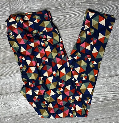 Leggings LuLaRoe TC - Taille Unique - Bleu Or Moutarde Motif Carrelage Géométrique