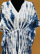 Indian White Tie dye Print Cotton Hippie Maxi Women Nightwear Caftan Dress