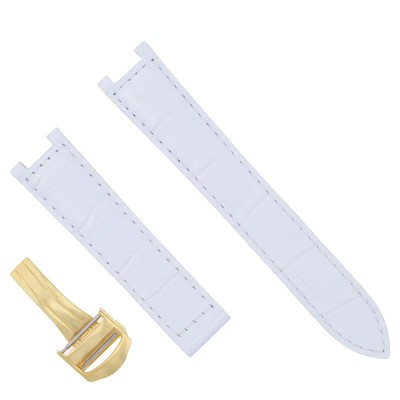 21MM LEATHER STRAP BAND FIT FOR CARTIER PASHA WATCH DEPLOYMENT CLASP WHITE GOLD | eBay