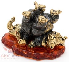 Brass amber figurine hippopotamus hippo behemoth & Elephant friendship IronWork