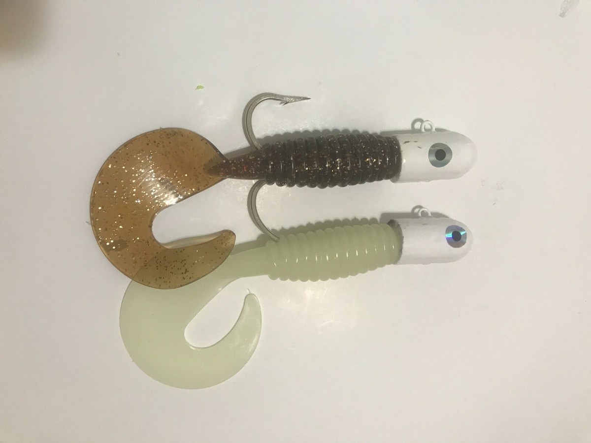 2 Halibut Lingcod Alaska Lure 16 oz Glow + RB Grub Jig Lure 12/0 Hook Painted 2 Halibut Lingcod Alaska Lure 16 oz Glow + RB Grub Jig Lure 12/0 Hook Painted