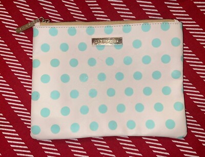 Dabney Lee Cosmetic Bag Makeup Pouch Off-white & Teal Polka Dots