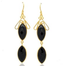 Black Onyx Gemstone Birthstone Jewelry 925 Sterling Silver Earrings