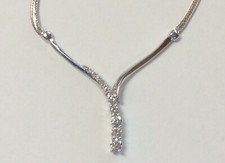 GTR 14K Solid White Gold "Y" .50CT Genuine Natural Diamond Necklace 16  6.0g