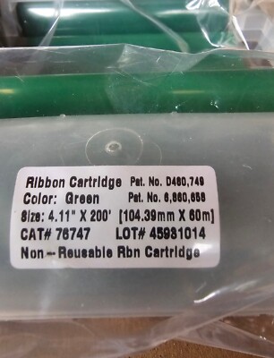 Brady 76747 Green Ribbon Cartridge for GlobalMark Printer, 4.11'' x 200' 