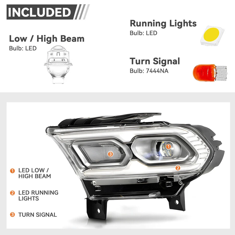 For 2021-2024 Dodge Durango Chrome w/Halogen Turn Signal LED Headlight Left Side - Image 3 of 4