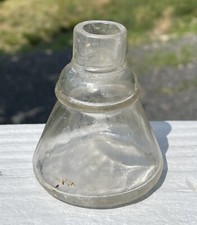 Antique Clear Glass Cone 19th C. Inkwell Ink Well Bottle Jar Writing Desk