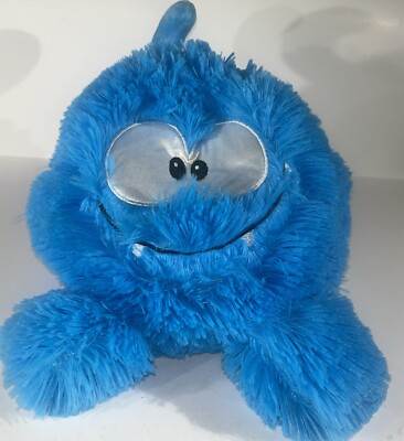 Fun Teal Turquoise Blue Fuzzy Furry Shaggy Hairy Crazy Eyed Monster Plush