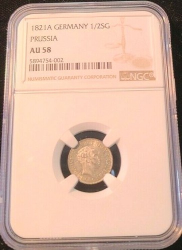 1821 GERMANY SILVER 1/2 GROSCHEN WILHELM III NGC AU 58 HIGH GRADE BEAUTIFUL COIN - Picture 3 of 3