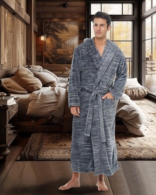 Alexander Del Rossa Mens Robe, Plush Fleece Hooded Bathrobe Men