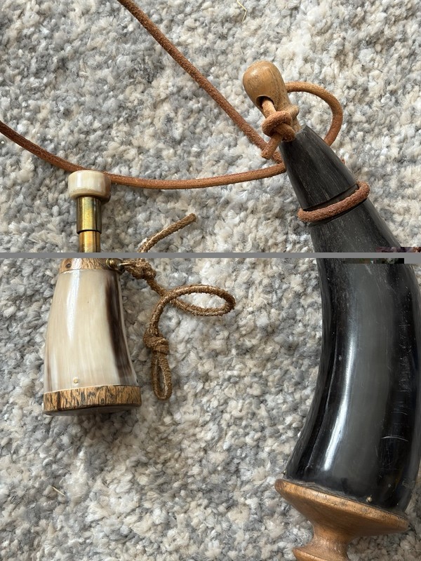 2 Vintage Muzzle Black  Power Horns With Great Detail In Excellent Condition