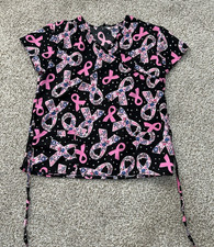 Cassandra O Pink Ribbon Breast Cancer Awareness Scrub Top Size M Medical
