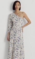 NWT RALPH LAUREN Blue Cream Pink Floral One Shoulder Jersey Knit Dress Plus 16W