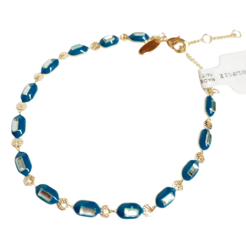 Pulsera Anthropologie Cristal Vinculado Kelly Verde Chapado en Oro 14k Latón Nueva con Etiquetas Foto 3 de 4