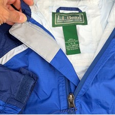 LL Bean Kids Blue Ripstop Rain Jacket Hooded Reflective Shell L 14-16