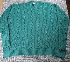 Vintage Dockers Mens Green Round Neck Cotton Cable Knit Sweater Size XL