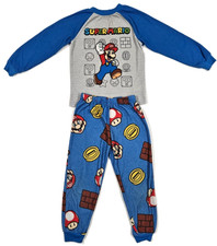 Super Mario Kids Pajama Set XS 4/5 Blue Gray Fleece 2-Piece Flame Resistant