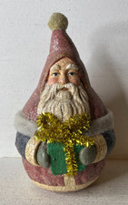 Old World Folk Art Santa Claus Shelf Sitter Figure Decor Glittery 7" EXCELLENT