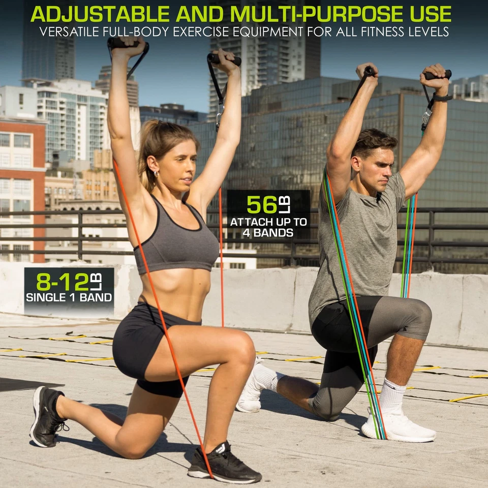 Juego de 4 bandas de resistencia de ejercicio de látex apilables premium tubos cables con puerta... Foto 4 de 4