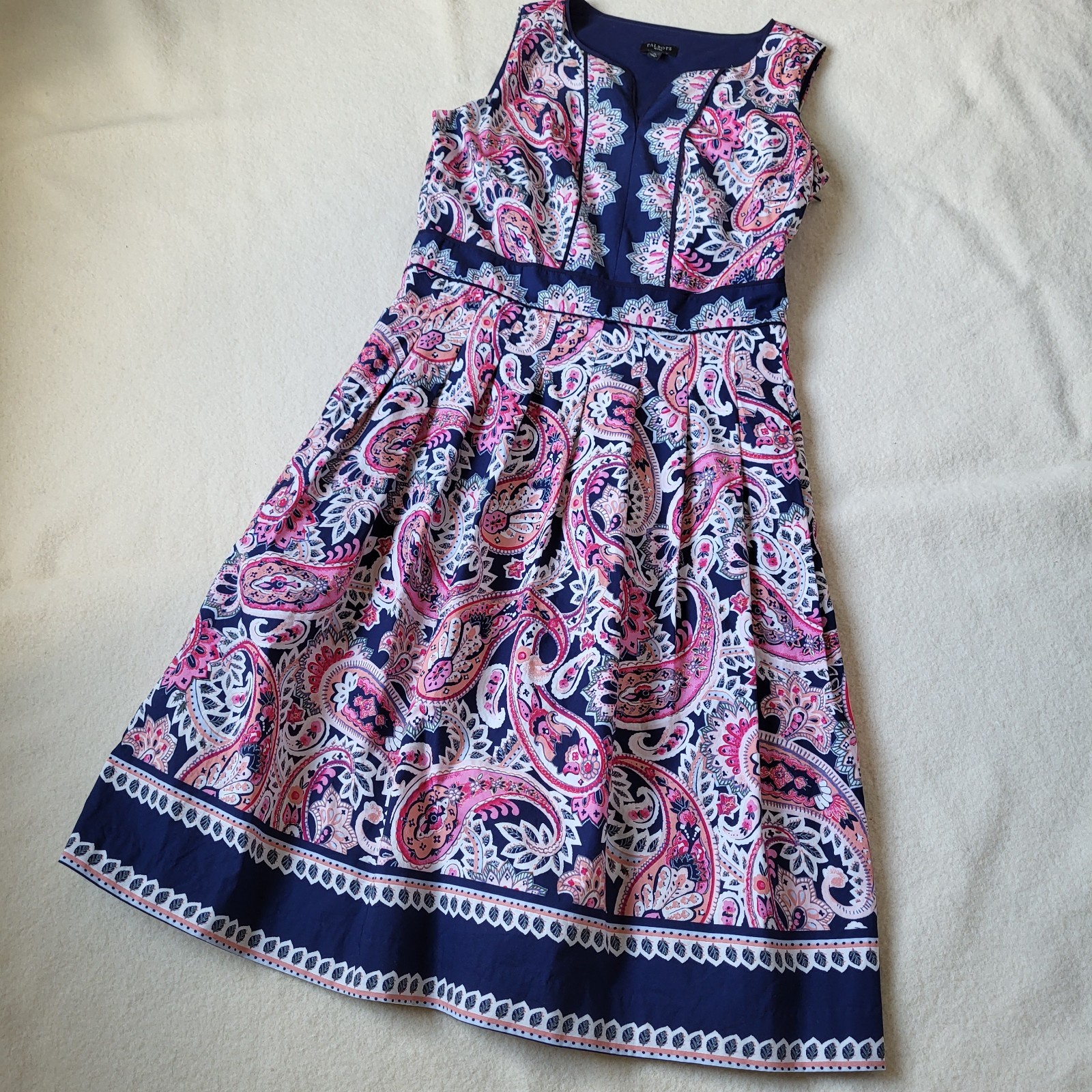 Talbots Cotton Dress Women's Size 2 Sleevless Midi Fit & Flare Blue Pink Paisley