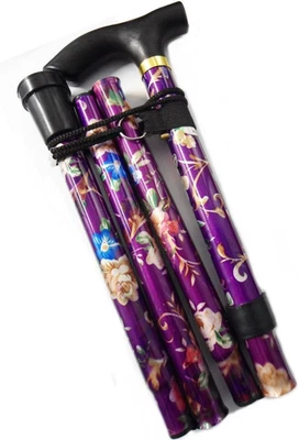 CHINISE FACTORY World Smallest Folding Walking Stick - Purple Floral