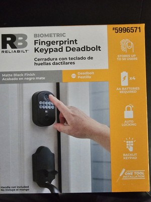 Reliabilt Matte Black Electronic Deadbolt with Biometric Backlit Keypad, 5996571