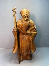 Vintage Chinese Asian Man Confucius 8.5" Wooden Figurine Statue