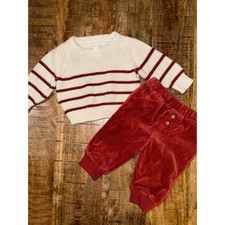 Cloud Island Baby 0-3M Red Corduroy Pants  Striped Knit Sweater 2-Piece Outfit