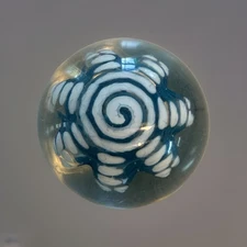 Vintage Blue Star Swirl Bubble Art Glass Paper Weight  Marked Twist Spiral 80’s