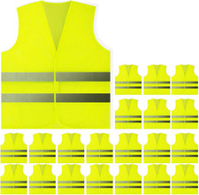 , 20 Pack, Yellow Reflective High Visibility Safety Vest, Hi Vis Silver Strip, M